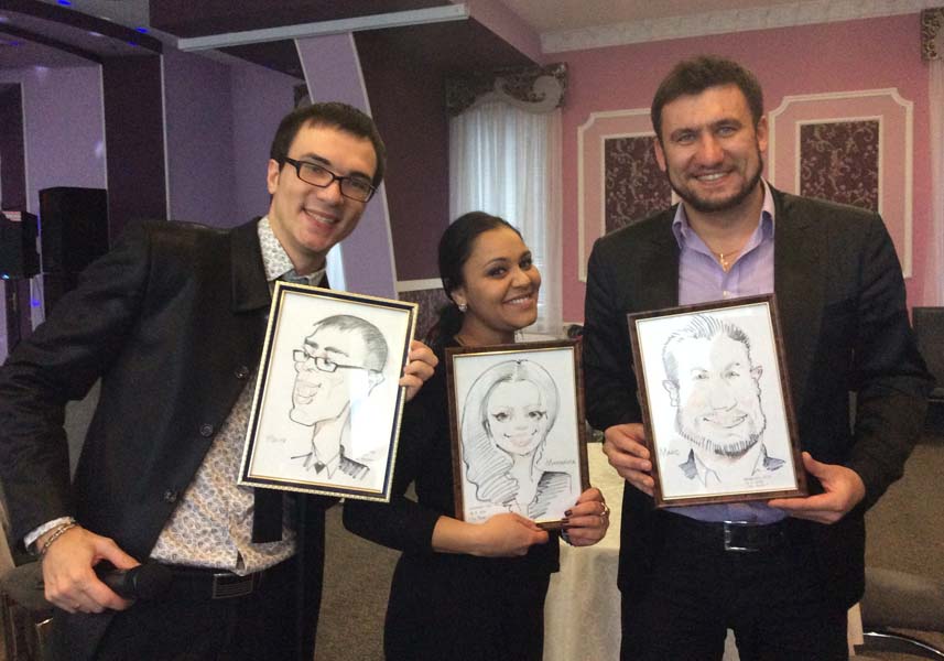 шаржист нарисовал на свадьбе ведущего, певицу и диджея Шарж в Минске и Калининграде