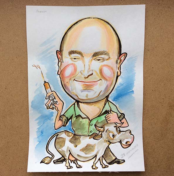 шарж на 23 февраля мужчины с коровой шаржист Михаил Шабалин Минск