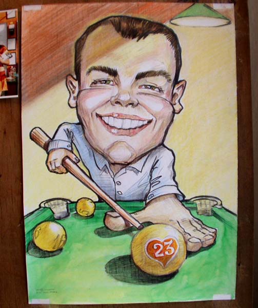 композиция пастелью биллиардиста от шаржиста Михаила Шабалина, Мишеля