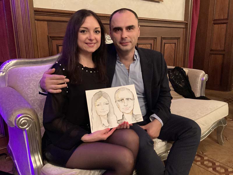 Шарж двух влюбленных на свадебном торжестве шаржист Михаил Шабалин Мишель Минск