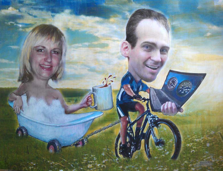 Веселый рисунок спортивной семьи