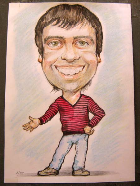 шаржист Изображение парня в бордовом джемпере шарж по фото, Михаил Шабалин,Минск