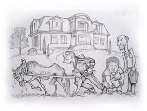 шарж бизнесмен садит картофель