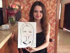 шарж девушки с распущенными волосами у барной стойки