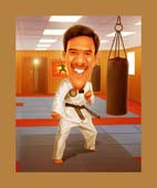 Мастер каратэ в спортивном зале, шаржист Михаил Шабалин, шаржист Мишель