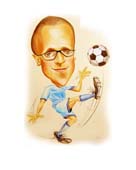 Рисунок смешного футболиста с мячом, шаржист Михаил Шабалин, шаржист Мишель