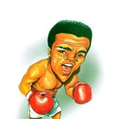 Изображение кричащего боксера в перчатках, шаржист Михаил Шабалин, шаржист Мишель