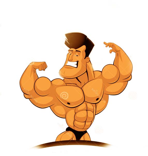 Изображение культуриста демонстрирующего бицепсов, шаржист Михаил Шабалин, шаржист Мишель