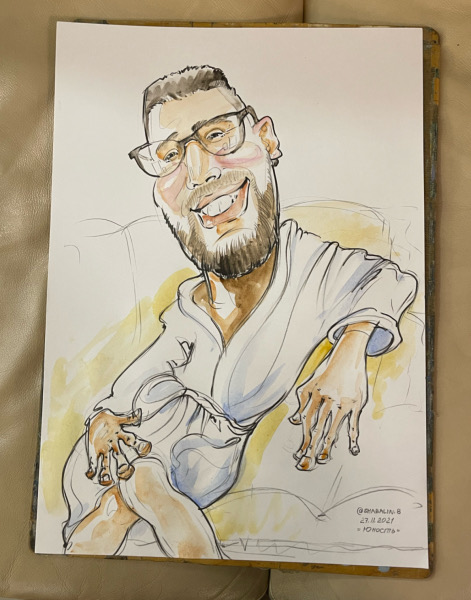 Босс фирмы после бани, шаржист Михаил Шабалин, шаржист Мишель, Минск, шарж по фото