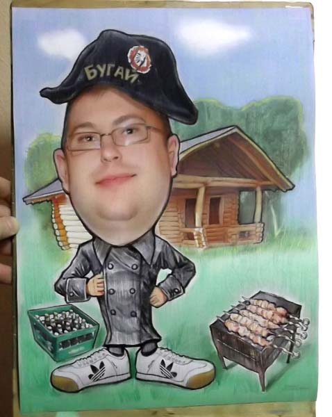 шаржист на свадьбу шарж по фото, Михаил Шабалин,Минск, шарж Бугая на даче