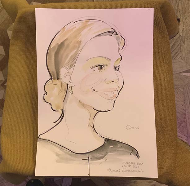 Шарж акварелью и маркерами на свадьбе шаржист Михаил Шабалин Мишель