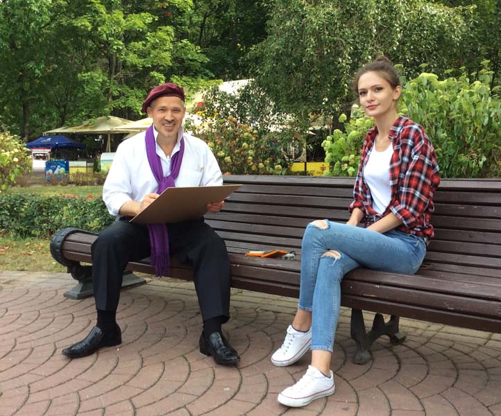 Шаржист на свадьбу Михаил Шабалин,Минск,рисует в парке Челюскинцев шаржи